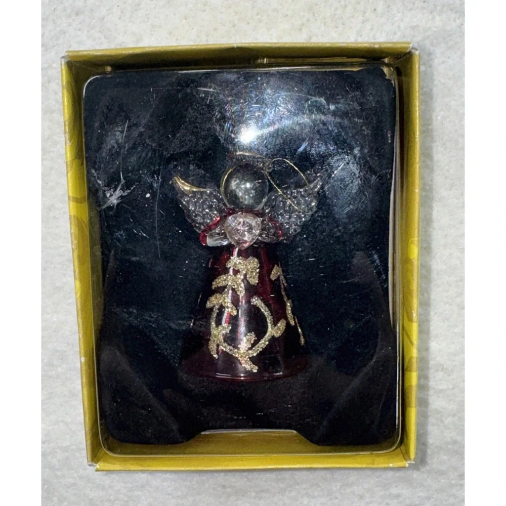 Blown Glass Ornament Christmas Angel Hand‎ Crafted Red And Clear Glass
